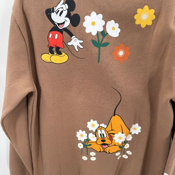 Disney Mickey Crew Neck Sweatshirt Tan With Floral Graphics Womens M - Picture 10 of 10